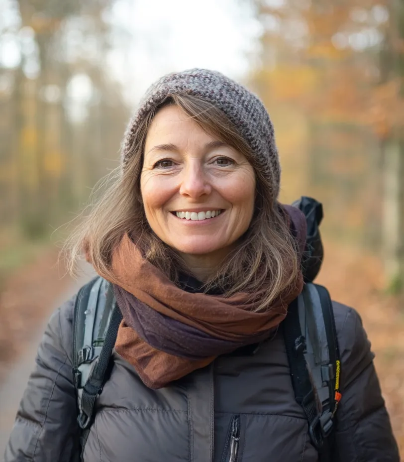 Femme souriante en randonnée